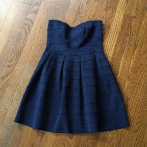 Blue scalloped fit and flare strapless dress!